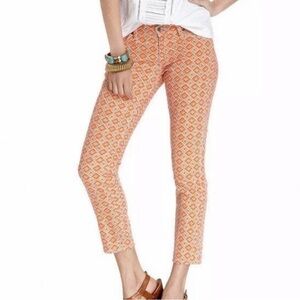 -Lucky Brand Charlie Capri Orange Geo Design 5 Pocket Stretch Women Size 6 W/28